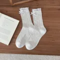Damen süße Schleife Spitzen Socken Frühling Sommer atmungsaktiv Netzgrau Freizeitstrümpfe - Einheitsgröße / Hellgrau