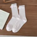 Rosa süße Spitzen Schleife Wadenstrümpfe, atmungsaktive Mesh dünne Socken für Damen. - Einheitsgröße / Rosa