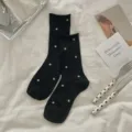 Damen schwarze Pünktchen Mesh Socken Sommer atmungsaktiv dünn gerollter Rand Mid Tube Socken - Schwarz