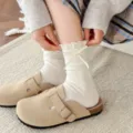 Damen rüschen stulpen socken süße schleife knopf baumwolle mittlere waden freizeit mode - Weiß