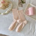 Rosa gerippte Wadenstrümpfe für Damen, süße Rollrand Variante im schönen koreanischen Alltagsstil. - Einheitsgröße / Rosa