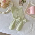 Frühling Sommer Damen einfarbige atmungsaktive gerippte Socken im koreanischen Stil - Einheitsgröße / Grün