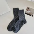 Dunkelgraue Damen Socken mit weißen Punkten, süße Ballett Stil dünne Freizeitsocken neu. - Einheitsgröße / Meliertes Grau