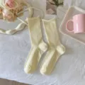 Einfarbige Rippstrick Damensocken, koreanischer Stil süße Rollrand atmungsaktive Socken - Einheitsgröße / Gelb