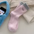 Winter dicke Wolle warme Damensocken rosa Farblock Rippstrick süße Freizeitstrümpfe Paar - Einheitsgröße / Rosa