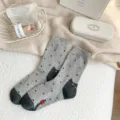 Herbst Winter warme dicke Damen Socken süße schwarze Katze Pünktchen Design bequeme Baumwolle Socken - Einheitsgröße / Hellgrau