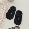 Sommer schwarze schleife stickerei boot socken einfarbig flache unsichtbare socken damen - Einheitsgröße / Schwarz