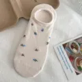 Cute floral low cut boat socks for women, breathable cotton invisible socks, anti slip shallow mouth. - One Size / Pink