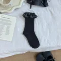 Damen Winter Socken grau Rüschen Spitze Schleife süß japanisch Lolita Stil Strümpfe - Einheitsgröße / Dunkelgrau