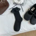 Herbst Winter marineblau kariert rüschen mittelschwere socken süße mädchen socken zubehör - Einheitsgröße / Dunkelgrau