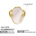 Roestvrijstalen ring met ovale natuurlijke schelp en kristallen, waterdicht hypoallergeen. - A320 Ovaal Strass Stijl / Goud / Maat 7