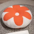 Rundes Blumen-Plüschkissen, weiches und bequemes Deko-Kissen für Sofa, Schlafzimmer und Tatami. - Durchmesser 38cm / Dunkelorange und Weiß