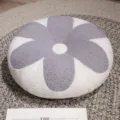 Coussin rond en peluche de fleur, oreiller decoratif gris et blanc pour canape et lit. - Gris et blanc