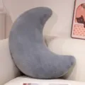 Soft Grey Moon Plush Pillow Cute Stuffed Toy Cushion for Living Room Sofa Decor - Gray