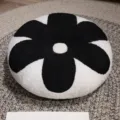 Coussin rond floral noir et blanc en peluche pour canapé salon chambre et tatami douillet - Noir et Blanc