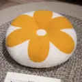 Joli coussin moelleux en peluche ronde en forme de fleur pour décoration canapé chambre salon - Jaune et Blanc