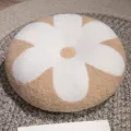 Joli coussin en peluche en forme de fleur ronde pour canapé chambre doux et confortable. - Thé au Lait et Blanc