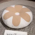 Coussin rond en peluche motif de fleur pour canapé chambre tatami doux et confortable marron - Blanc et Thé au Lait