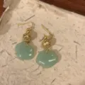 New Chinese style green stone earrings elegant hollow gold bead drop earrings retro jewelry. - Hollow Gold Ball Style / Gold
