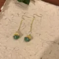 New Chinese style handmade long tassel earrings with green jade pendants and delicate pearls. - Fine Chain Pearl Style / Gold