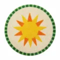 Handcrafted beaded coaster detail showcasing vibrant sun design and green geometric border pattern. - Creative Summer Style (AIBD-021) / Rainbow
