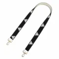 Black and white beaded bag strap with geometric triangle patterns and gold metal clasps. - Rainbow
