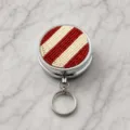 Christmas red and white striped seed bead metal pill box keychain portable storage container - Red and White Striped Style