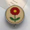 Handgemachte perlenverzierte metall pillenbox aufbewahrungsdose blumenmuster schmuckdose - Rote Blume Gelbe Staubblätter Stil (5)