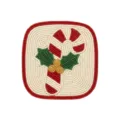 Handgefertigter Perlen-Weihnachtsuntersetzer mit Zuckerstange und Stechpalmen-Design für Festtage. - Quadratischer Zuckerstangen-Stil / 2