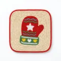 Handgemachte Weihnachts-Glasperlen-Untersetzer Detailansicht, festliche Perlentischmatte. - Quadratischer Weihnachtshandschuh-Stil / 4