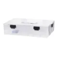 Large clear stackable plastic toy storage box with black latches and lid for building blocks - Transparent Single Layer
