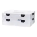 Transparent stackable toy storage container box with secure black latches and lid - Transparent Double Walled