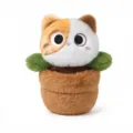 Cute cat flower pot plush toy soft stuffed doll cute animal plant pillow for kids gift. - 25cm / Calico Cat