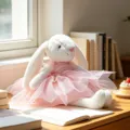 Cute plush bunny toy wearing a pink dress, soft stuffed rabbit doll for kids companion. - White Rabbit