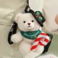 Süßer Weihnachts-Teddybär Plüschtier Schlüsselanhänger, flauschige Puppe mit Schal Anhänger. - Schwarzer Hut Grüne Schal Stock - Weiß
