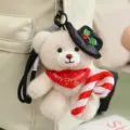 Süßer Weihnachts Teddybär Plüschtier Schlüsselanhänger mit Mütze für Taschendekoration. - Schwarzer Hut Roter Schal Stock - Weiß