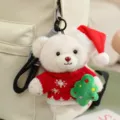 Süßer Weihnachts-Teddybär Plüsch-Anhänger mit rotem Pullover und Weihnachtsmütze, Schlüsselanhänger. - Schneeflocke Pullover Weihnachtsbaum - Weiß