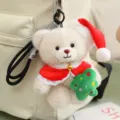 Süßer Weihnachts Teddybär Plüsch Anhänger Rucksack Deko festliches Geschenk für Kinder. - Roter Schal Weihnachtsbaum - Weiß