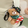 Süßer Weihnachts Teddybär Plüsch Anhänger Spielzeug mit Mütze und Schal für Taschen. - Schwarzer Hut Grüne Schal Stock - Braun