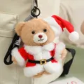 Süßer Weihnachts-Teddybär Plüsch Schlüsselanhänger weiche Puppe Taschenanhänger Geschenk - Weihnachtsmann Outfit - Braun