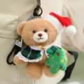 Süßer Weihnachts-Teddybär Plüschtier Anhänger, weiche Plüschpuppe Taschenschmuck für Kinder. - Grüner Karo Schal Weihnachtsbaum - Braun