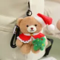 Süßer Weihnachts-Teddybär Plüsch Schlüsselanhänger Rucksack Anhänger festliches Puppen Geschenk - Roter Schal Weihnachtsbaum - Braun