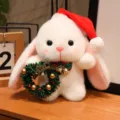 Coniglietto di peluche natalizio con cappello e ghirlanda, dolce morbido regalo per bambini. - 18cm / Coniglio Bianco Corona di Natale
