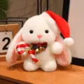 Grazioso coniglietto di peluche di Natale con cappello e bastoncino di zucchero, bambola. - 18cm / Coniglio Bianco Bastone di Natale