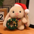 Simpatico coniglietto di natale in peluche con cappello da babbo natale e ghirlanda - 18cm / Coniglio Marrone Corona di Natale