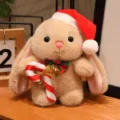 Cute Christmas rabbit plush toy with Santa hat and candy cane, soft companion doll for kids. - Christmas Cane Brown Rabbit