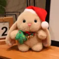 Cute Christmas plush rabbit toy with Santa hat, soft stuffed animal doll for kids holiday gift. - Christmas Tree Brown Rabbit