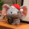 Cute Christmas elephant plush toy with Santa hat and festive wreath soft stuffed doll - Christmas Wreath Little Elephant