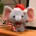 Christmas gray elephant plush toy with hat cute stuffed animal doll for kids decor - Christmas Cane Little Elephant