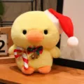 Cute Christmas plush duck toy with Santa hat soft stuffed animal doll yellow variant - Christmas Cane Duck